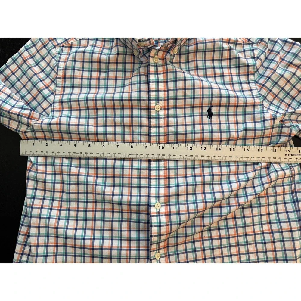 Ralph Lauren Boys Plaid Button-Up Size XL (18-20) Blue/Green Short Sleeve Cotton